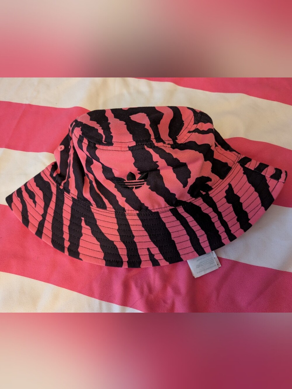 Adidas Pink and Black Zebra-Print Bucket Hat